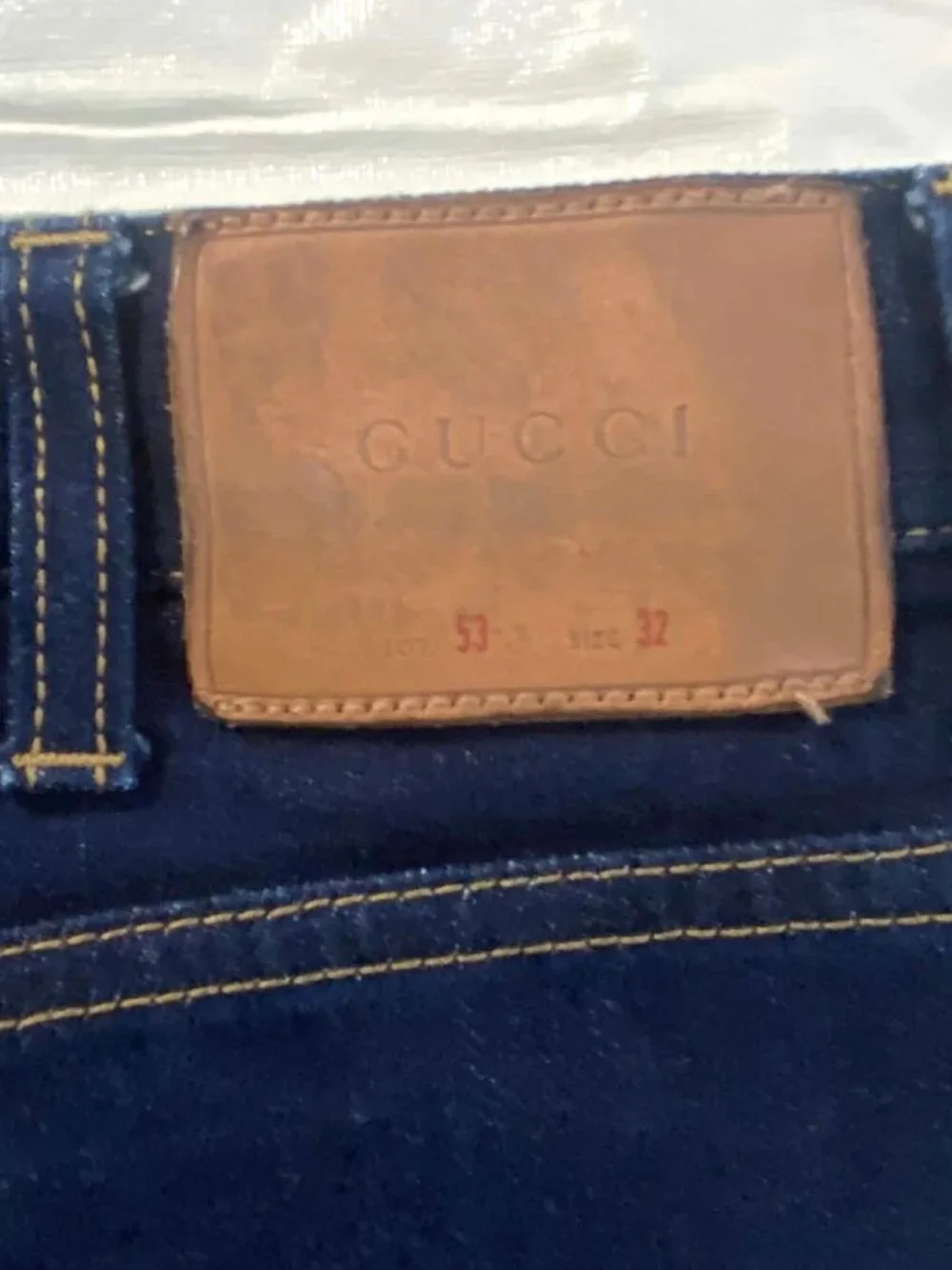 Gucci Men’s Web Stripe Cuff Indigo Denim Jeans Size 32x29 Italy